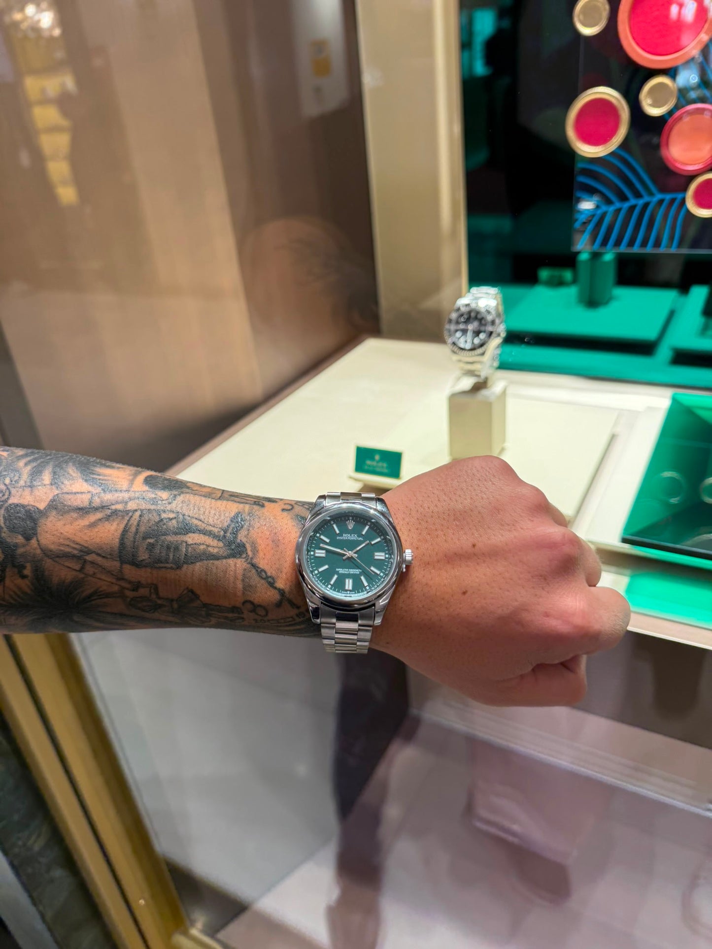 Rolex Oyster Perpetual Con Esfera Verde Y Brazalete Oyster Con Caja Original Y Pulsera De Regalo