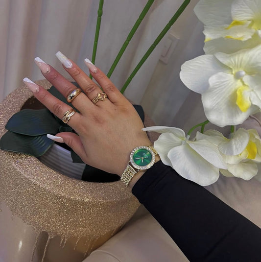 Rolex Mujer Esfera Verde Con Caja Original Y Pulsera De Regalo