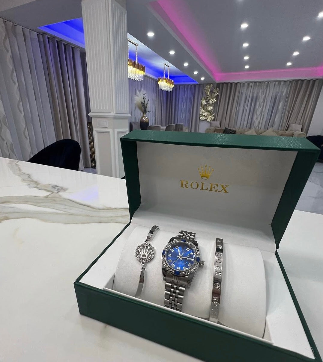 Rolex Datejust Esfera Azul Mujer Con Caja Original Y Pulsera De Regalo