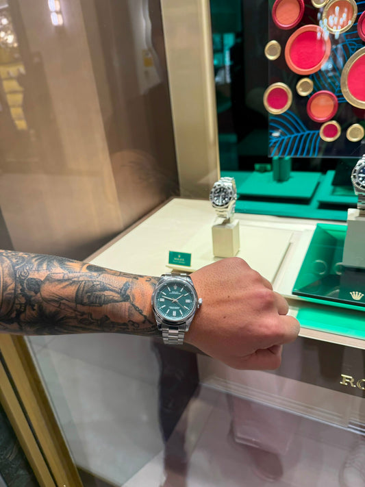 Rolex Oyster Perpetual Con Esfera Verde Y Brazalete Oyster Con Caja Original Y Pulsera De Regalo