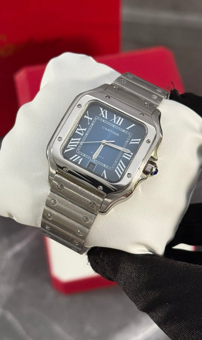 Cartier Santos Plata Esfera Azul