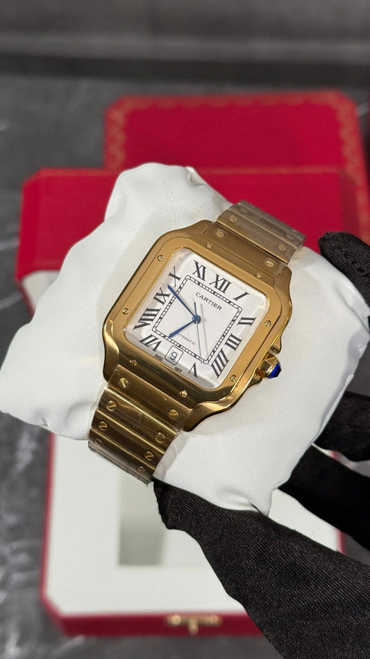 Cartier Santos Dorado Esfera Blanca