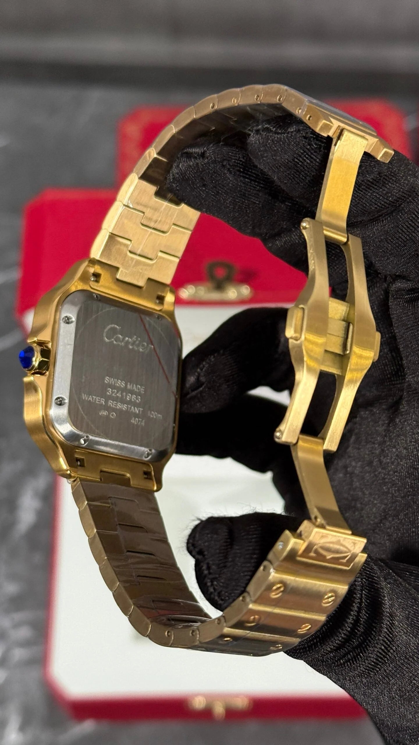 Cartier Santos Dorado Esfera Blanca