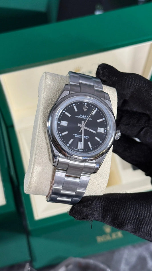 Rolex Oyster Perpetual Plata Esfera Negra