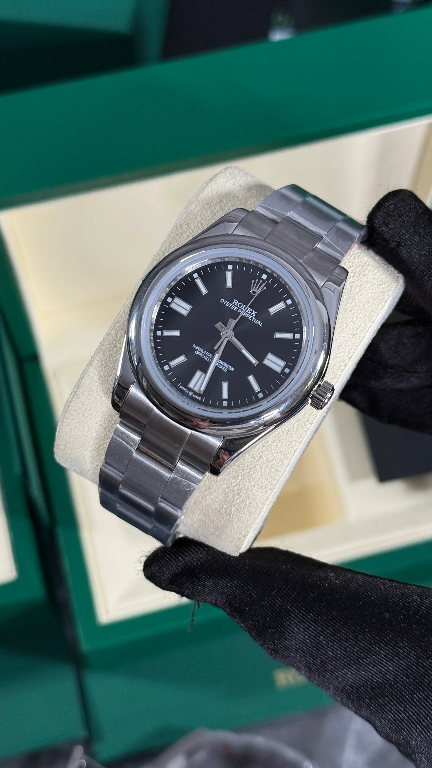 Rolex Oyster Perpetual Plata Esfera Negra