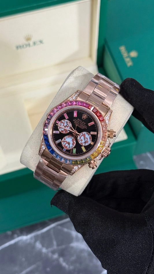 Rolex Rainbow Oro / Rosa Esfera Negra
