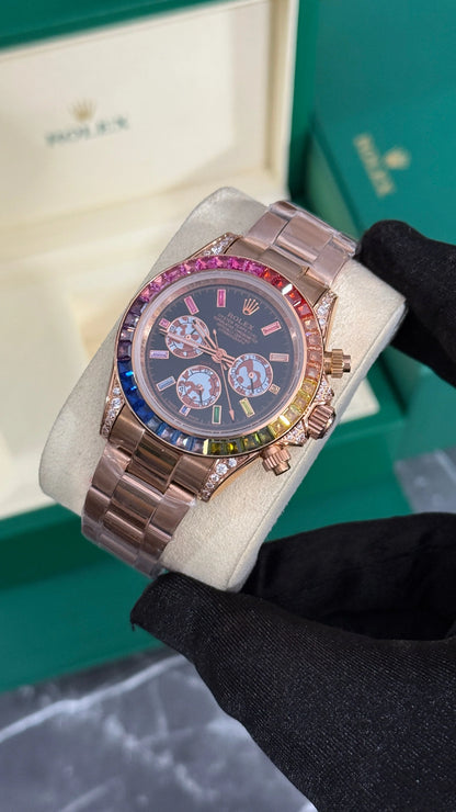 Rolex Rainbow Oro / Rosa Esfera Negra
