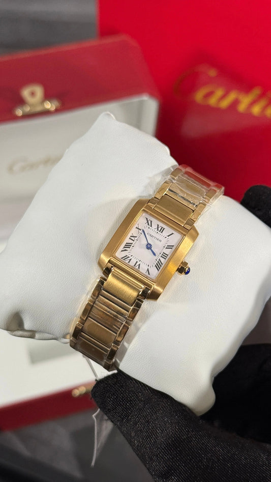 Cartier Tank Française Oro Esfera Blanca Mujer