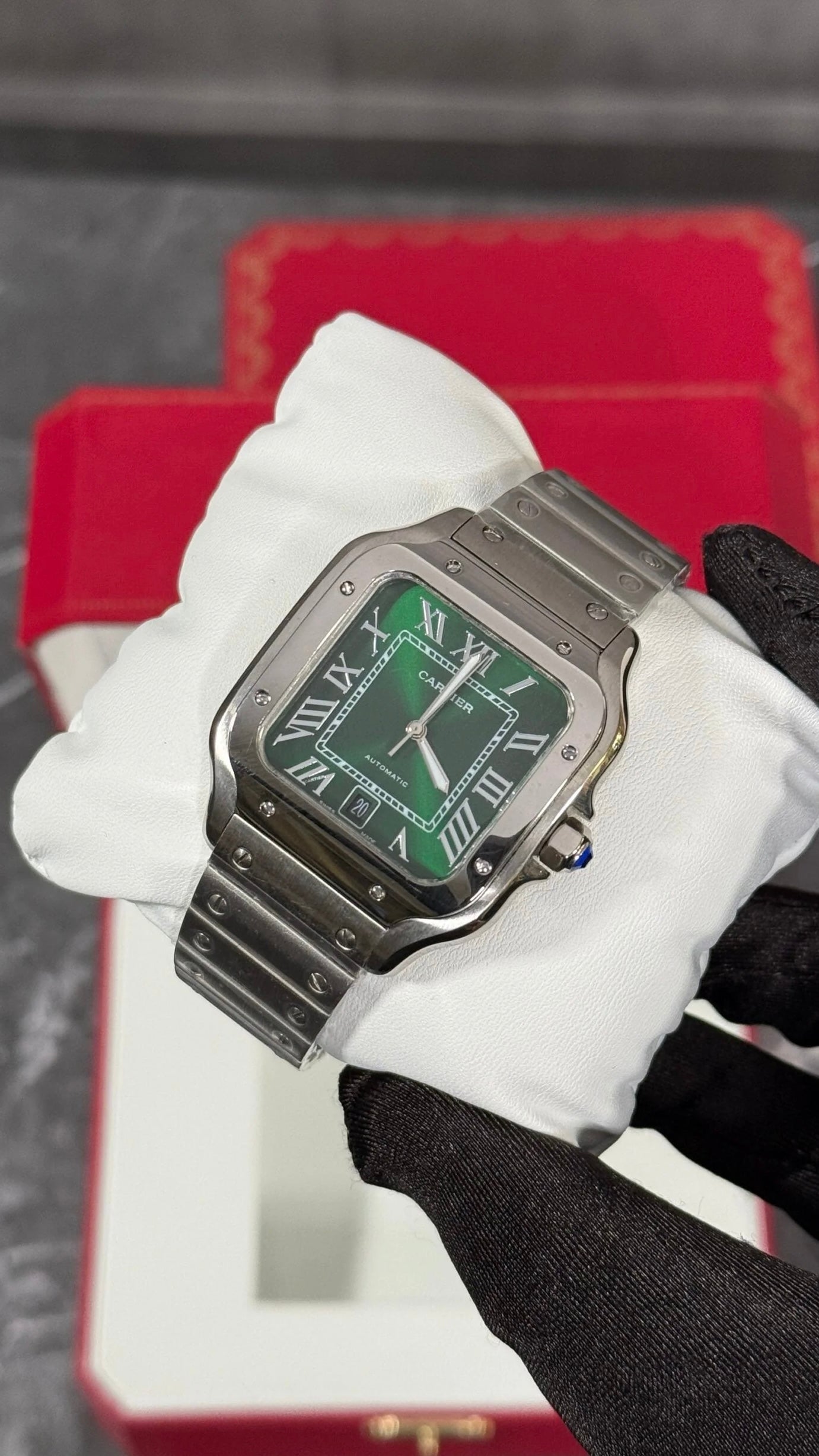 Cartier Santos Plata Esfera Verde