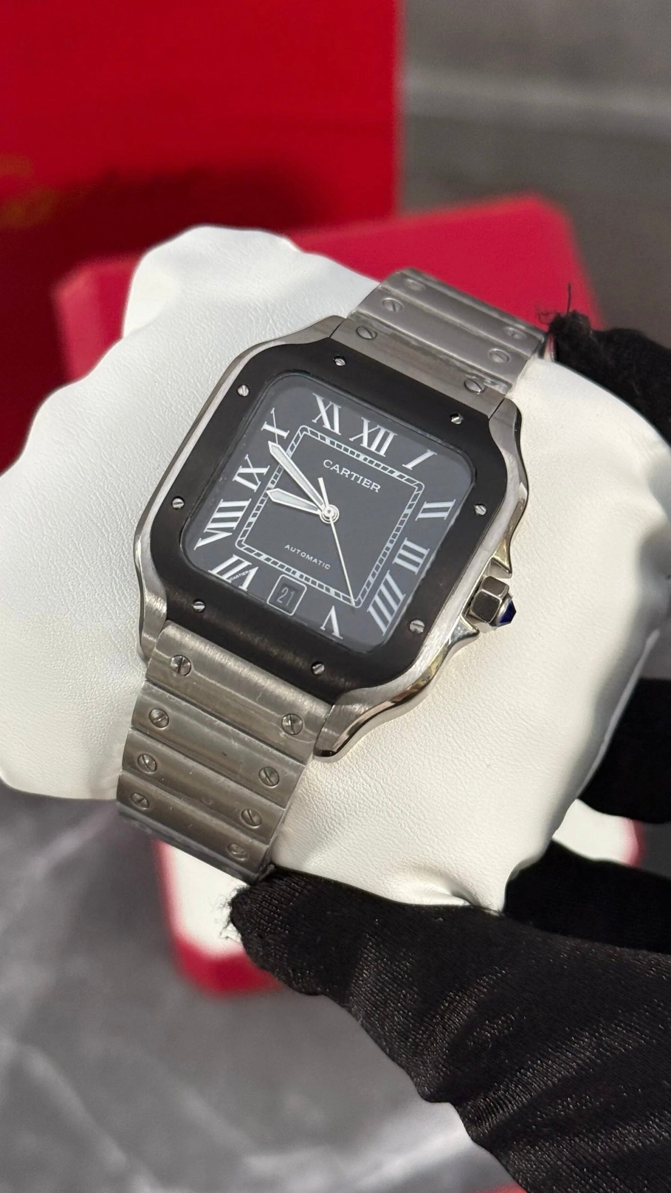 Cartier Santos Plata Esfera Negra