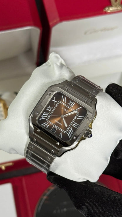 Cartier Santos Plata Esfera Marrón