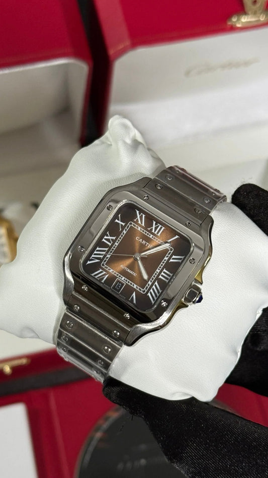 Cartier Santos Plata Esfera Marrón