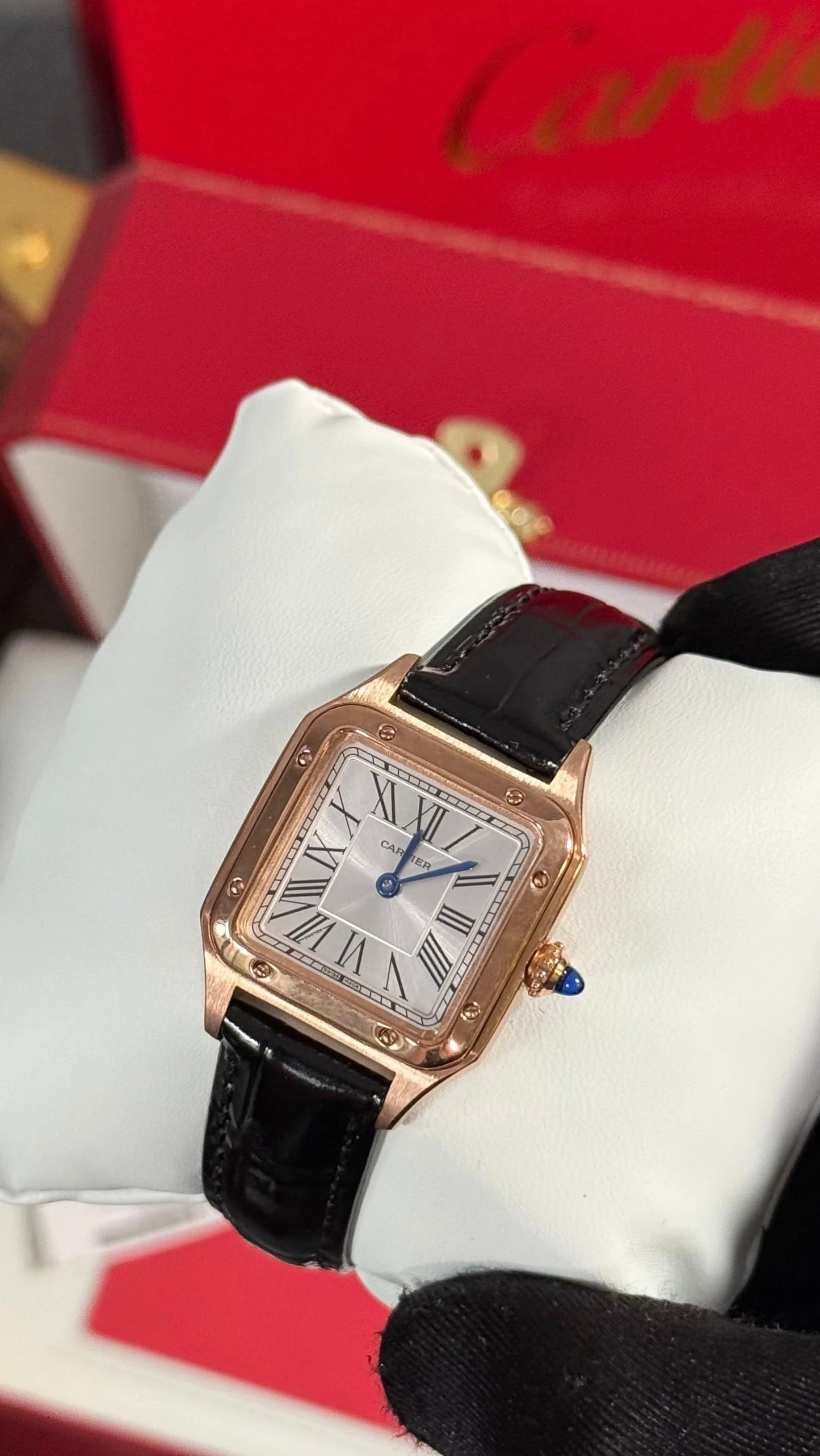 Cartier Santos Dumont Negro / Oro / Rosa Esfera Plata