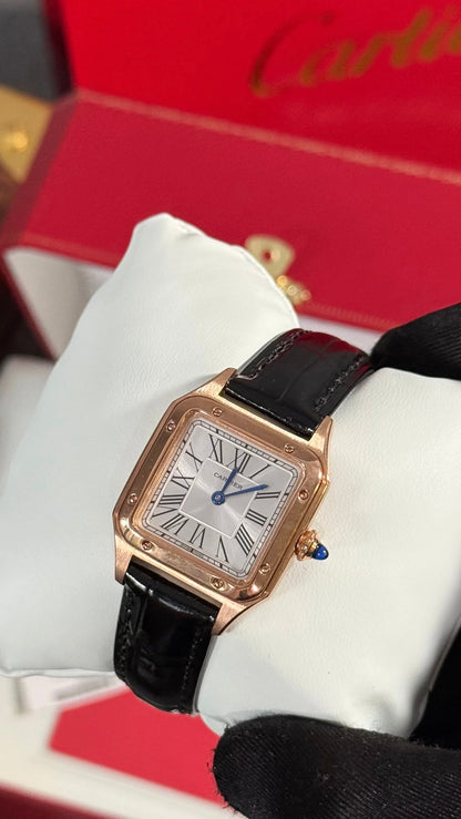 Cartier Santos Dumont Negro / Oro / Rosa Esfera Plata