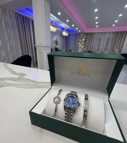 Rolex Datejust Esfera Azul Mujer Con Caja Original Y Pulsera De Regalo